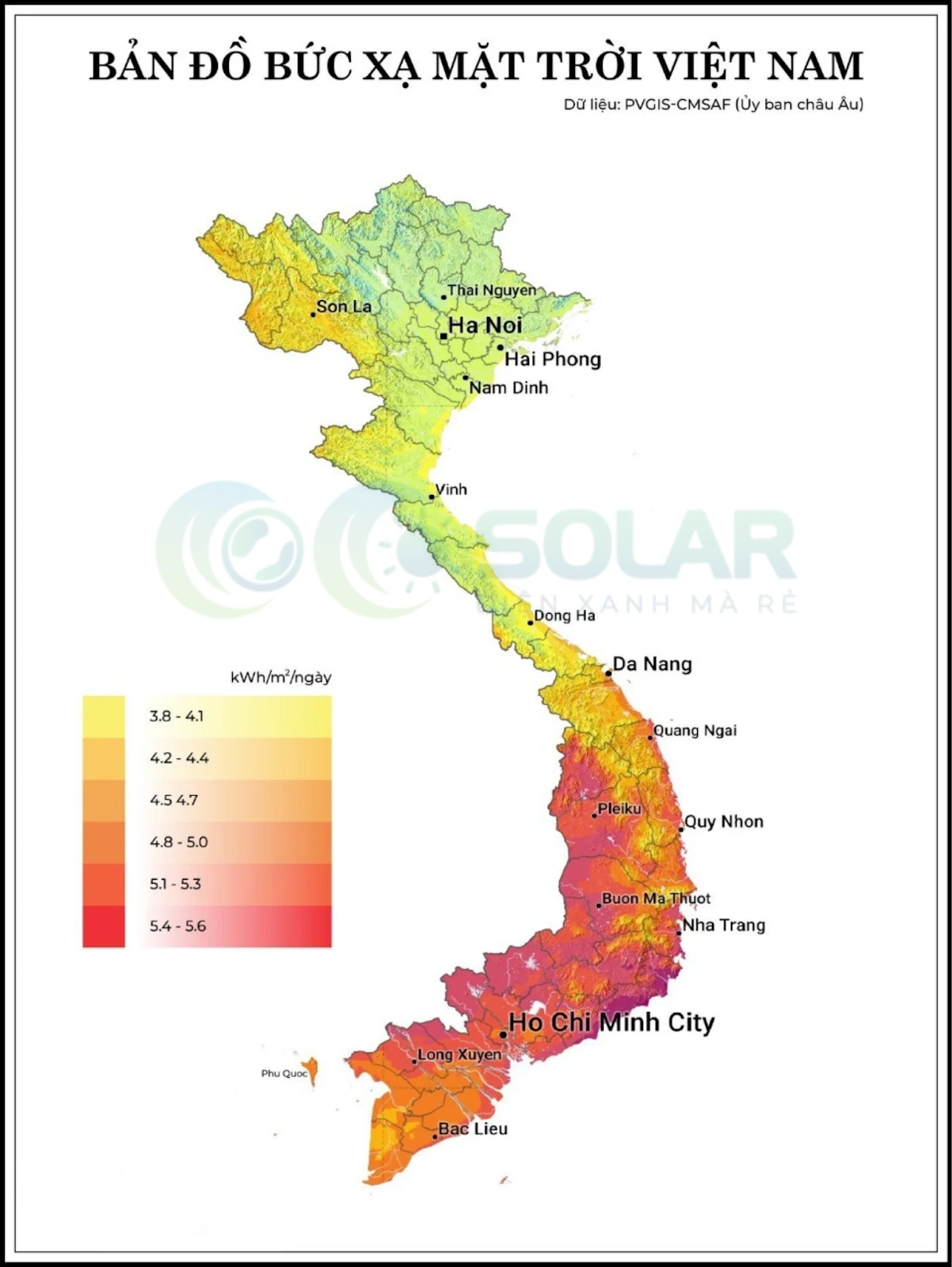 Bản đồ bức xạ mặt trời tại Việt Nam