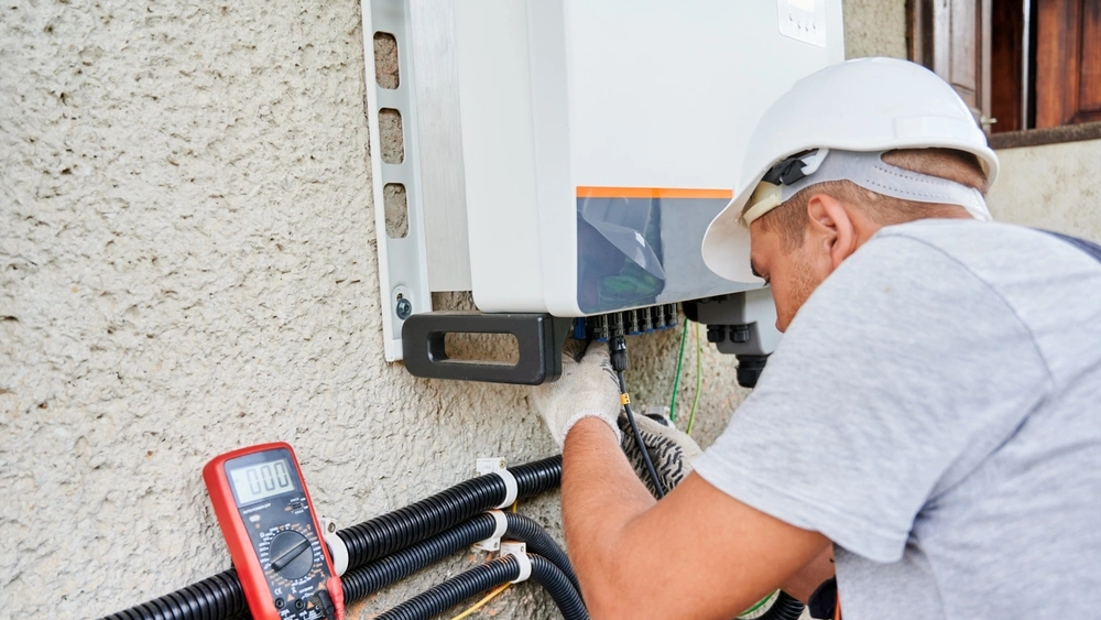 Kết-nối-dây-DC-đến-inverter-sau-khi-lắp-đặt-pin-mặt-trời